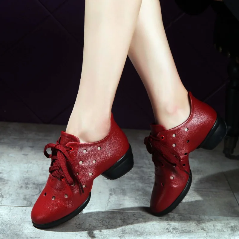 

New Women's Genuine Leather Square Dance Shoe Soft Bottom Breathable Dance Shoes Fitness Shoes Modern Jazz Dancing Shoe