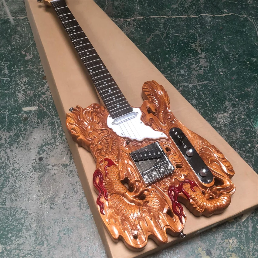 Hand carved custom electric guitar, log color, real photos, wholesale and retail, free shipping