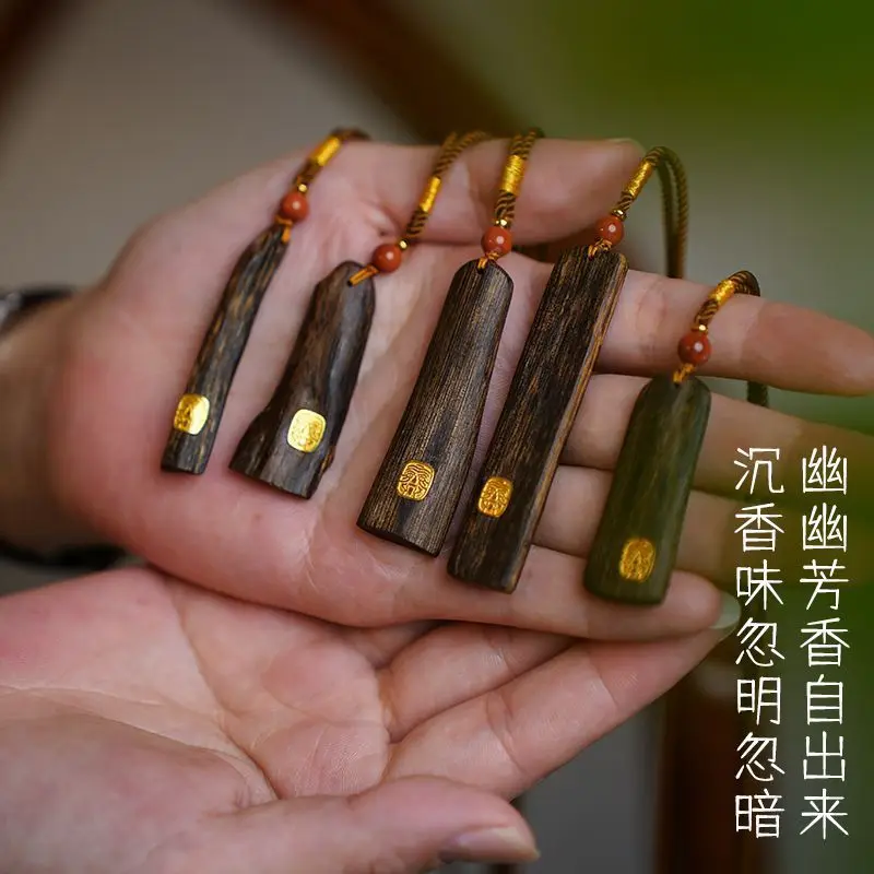 

Подвеска из сандалового дерева погружного класса, кулон из сандалового дерева, инкрустированное золото, ожерелье Zaqilam, подвески в форме благословения, счастливый старый деревянный кулон Ins