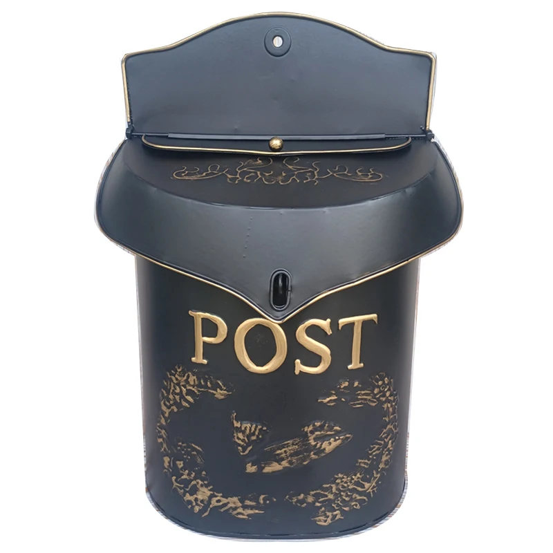 

European Retro Wall-mounted Mailbox Shabby Chic Metal Wall-Mounted Embossed Post Mailbox Decoration