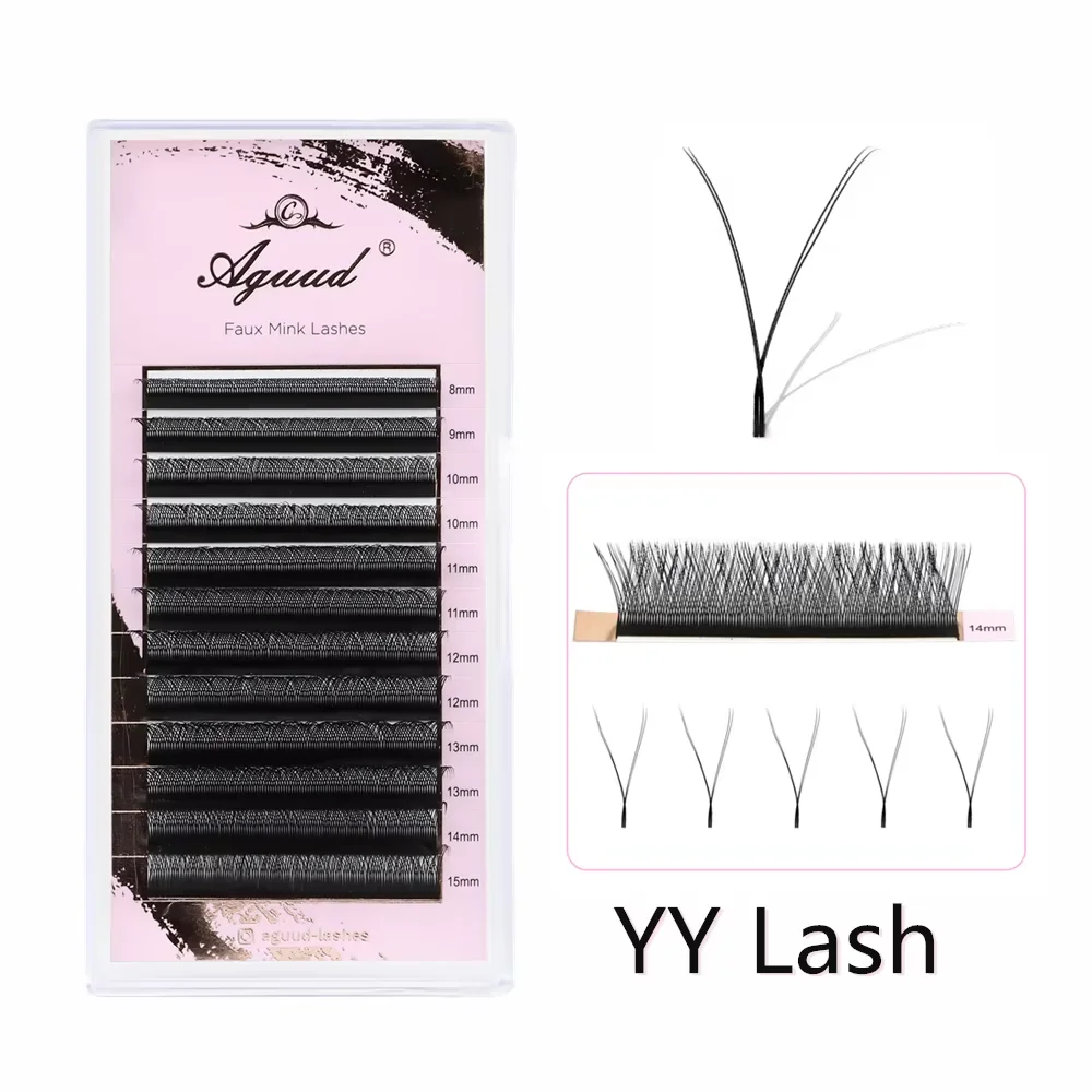 AGUUD 2D Y Lashes Extension Vorgefertigte Voume Fans Faux Nerz Wimpern Premium Mesh Net Cross Lash Einzelne Spitzen 2D Y-förmige Wimpern – Detail 14
