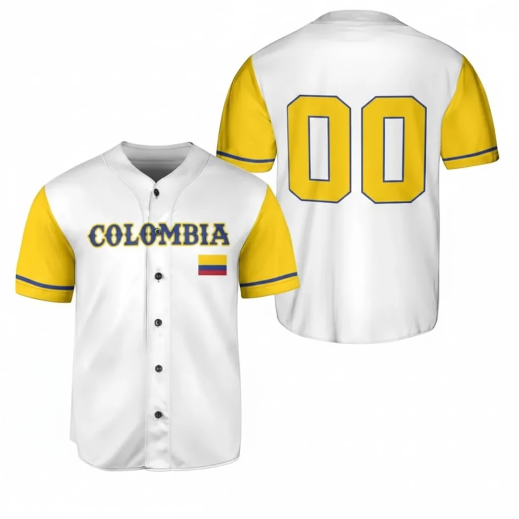 Camisa de beisebol personalizada da Colômbia, com nome e número personalizados, camisa colombiana com botões, camisa de orgulho latino.