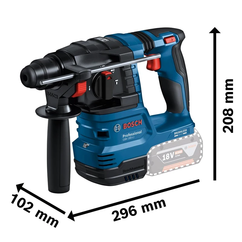 Imagem -02 - Bosch-martelo Perfurador sem Fio sem Escova Profissional Furadeira de Impacto Martelo Elétrico Ferramentas Elétricas Gbh 185-li Sds Plus 18v