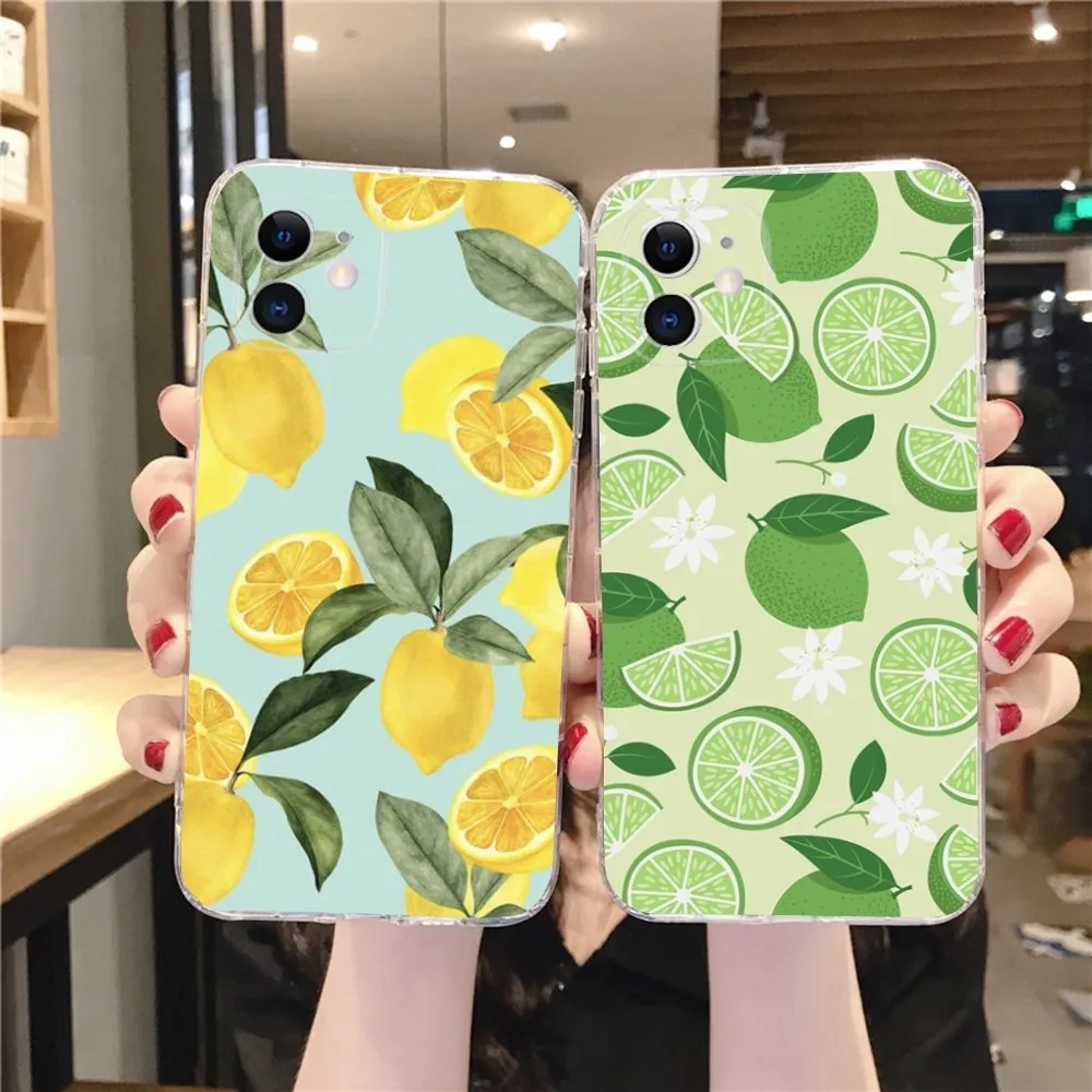 Fruit Lemon Cherry Phone Case For IPhone 12,13,Mini,11,15,Pro,MAX,XR,XS,7,X,SE,8,14Plus Clear Soft Cover Fundas