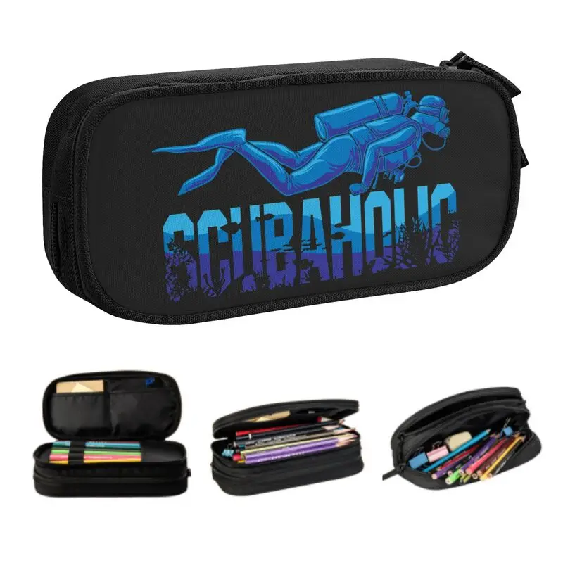 Custom Scuba Diver Ocean Diving School Pencil Case Girls Boys Large Capacity Pencil Bag Pouch Students Stationery