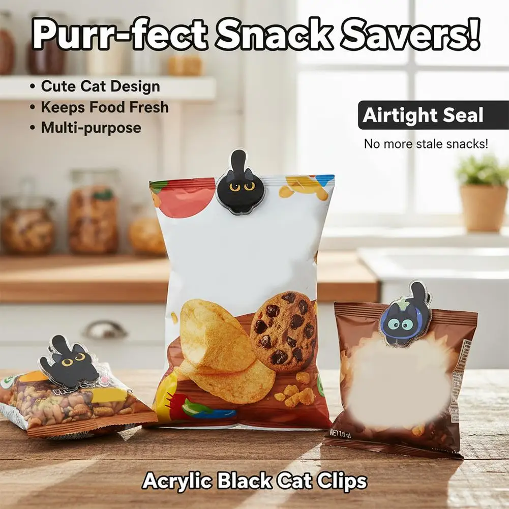 Kawaii Black Cat Fridge Magnet Clips,Cute Cartoon Cat Refrigerator Magnets for Whiteboard, Photo,Note Holder for Kitchen Office