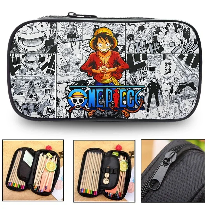 Estuche de lápices de gran capacidad para niños, figura de Anime de una pieza, suministros escolares, regalo para niños, bolsa de lápices, caja de almacenamiento de regalo para niños