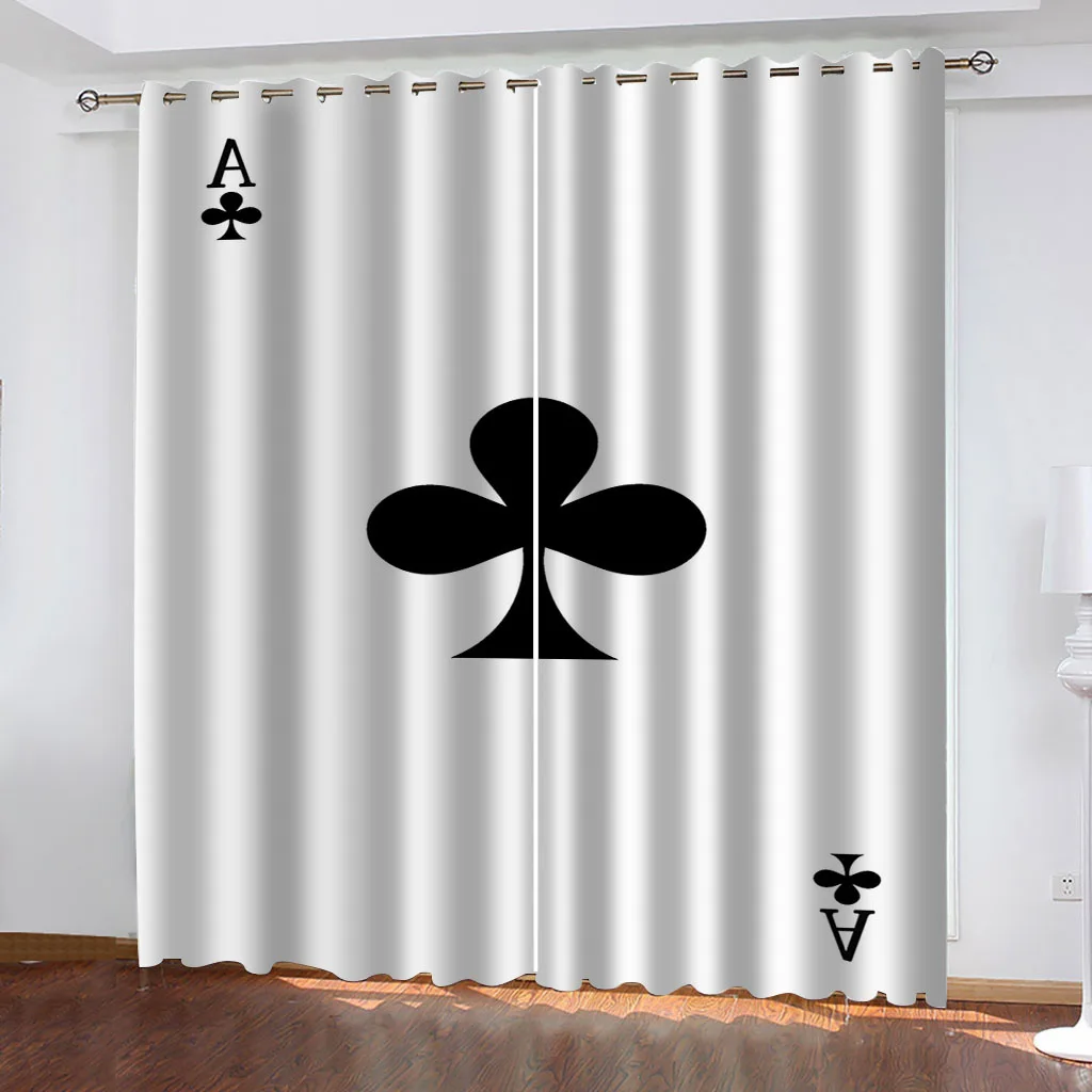 HUANZHUANG Window Curtains Black and White Playing Cards Stitch Curtain Home Decor Pc Bedroom Curtains For Living Room Balcony