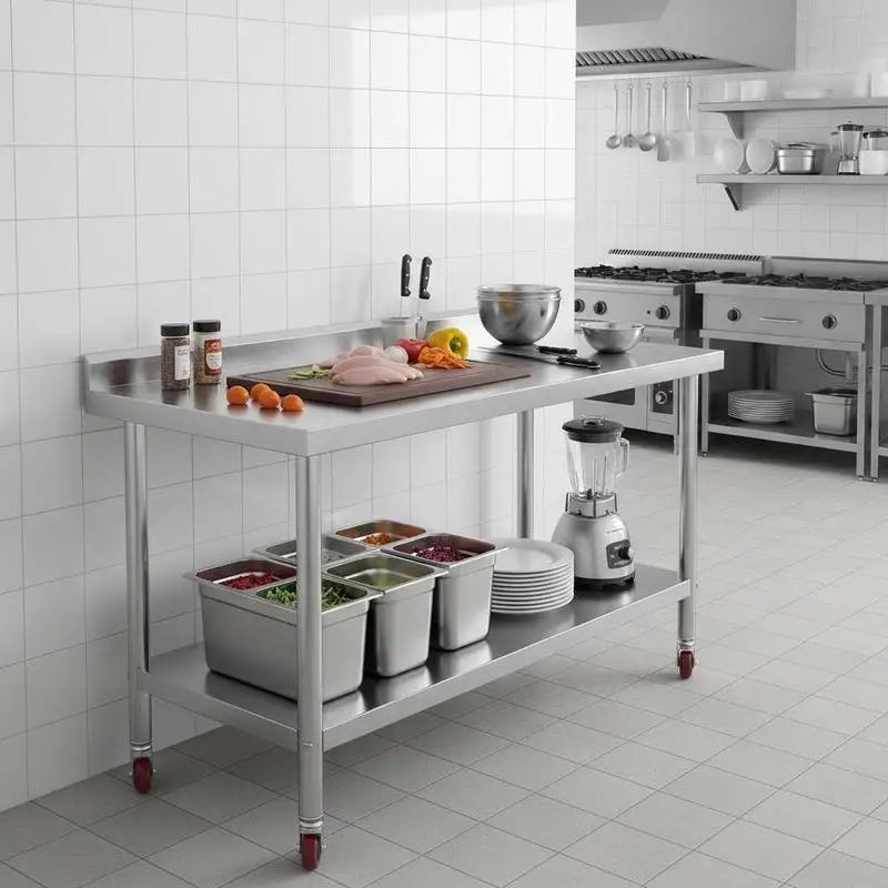 

Prep Station 36x24x35 Inch For Kitchen Restaurant Workshop 440lbs Capacity Heavy Duty Metal Worktop Backsplash Adjustable Undershelf 4 Casters Commercial Workstation