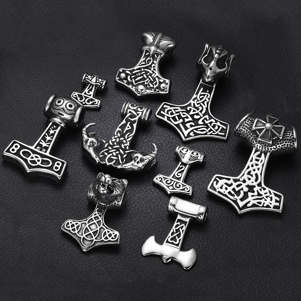 Stainless Steel Viking Thor Hammer Axe Pendant for Necklace DIY Accessories Finding Jewelry Making Men Charm Accessories