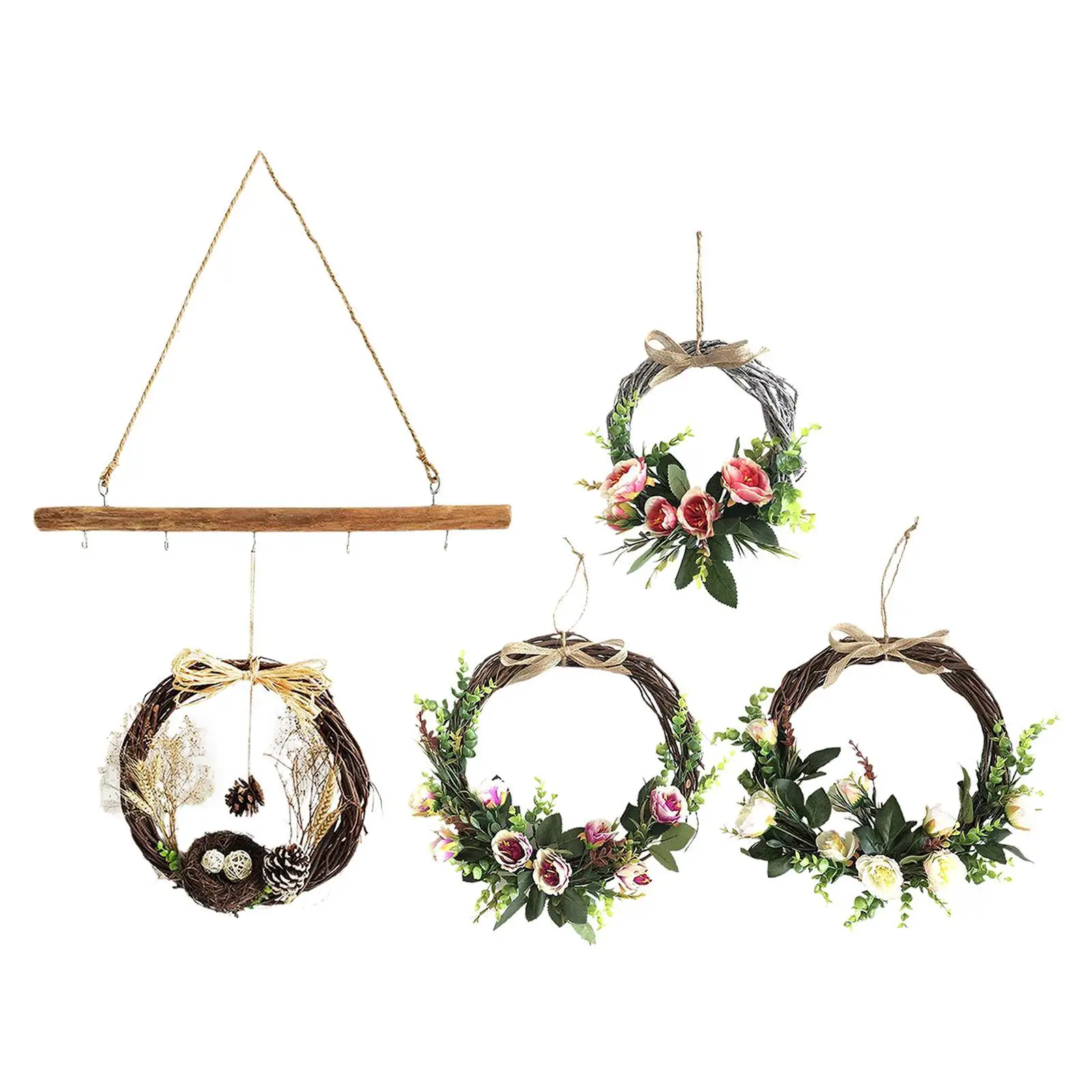 

Floral Hoop Wreath, Round Rattan Hoop Frame Artificial Flower Vine Wreath for