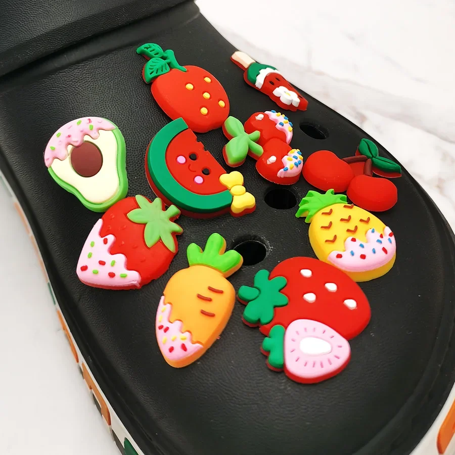 1pcs Fruit Watermelon Cherry PVC Shoe Charms Sandals Accessories For Wristbands Shoe Buckle Decorations Kid X-MAS Gift