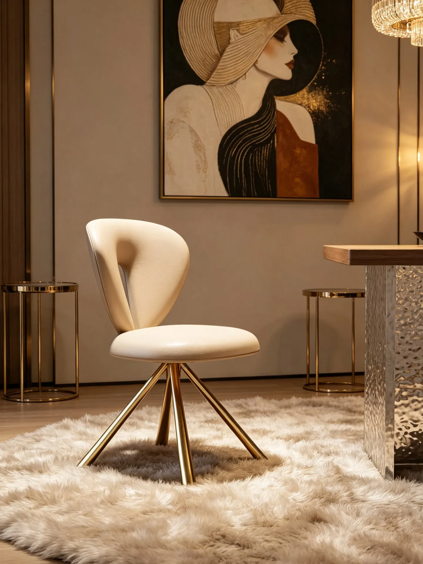 

PYJ household cowhide modern simple light luxury high-end peach-shaped casual leather dining chair