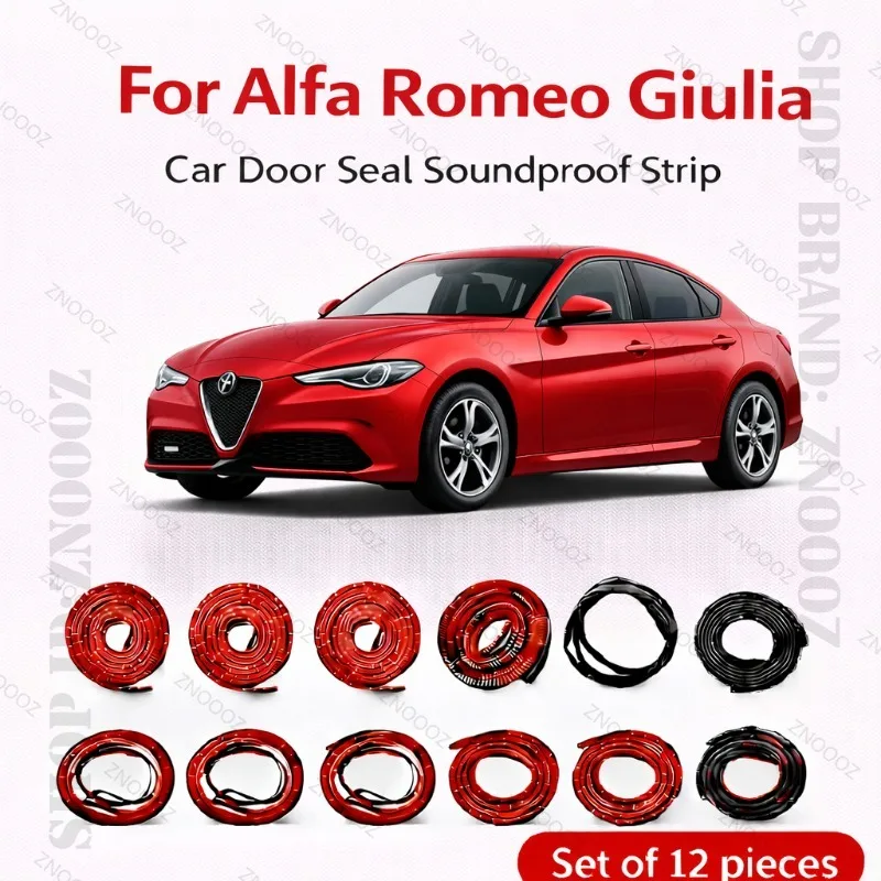 For Alfa Romeo Giulia Car Door Seal Strip Rubber Double Layer Soundproof Dustproof Waterproof Door Weatherstrip 12PCS Set