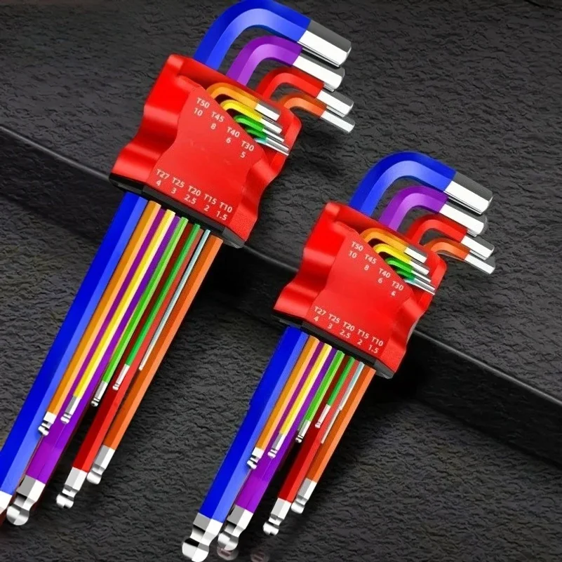 

9pcs Industrial Ball End Hex Key Set, Heavy Duty Color Coded Allen Wrenches, for Automotive & Machinery, Torque Wrench