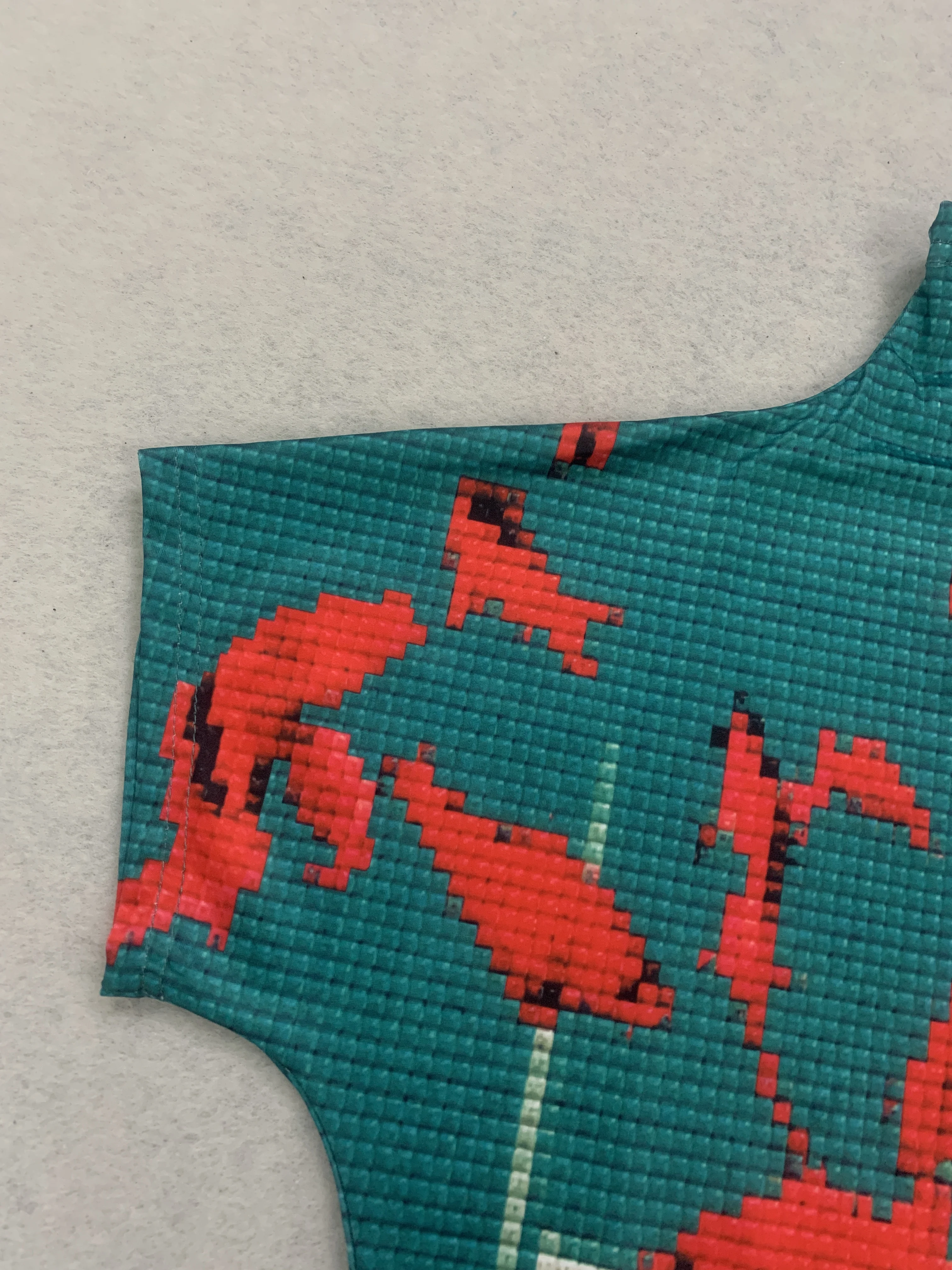 Retro INS Sommer Damen Hochgeschlossenes Neues Sommer-Waffel-Print-Top Orientalisches Koi Kurzarm-T-Shirt – Detail 6