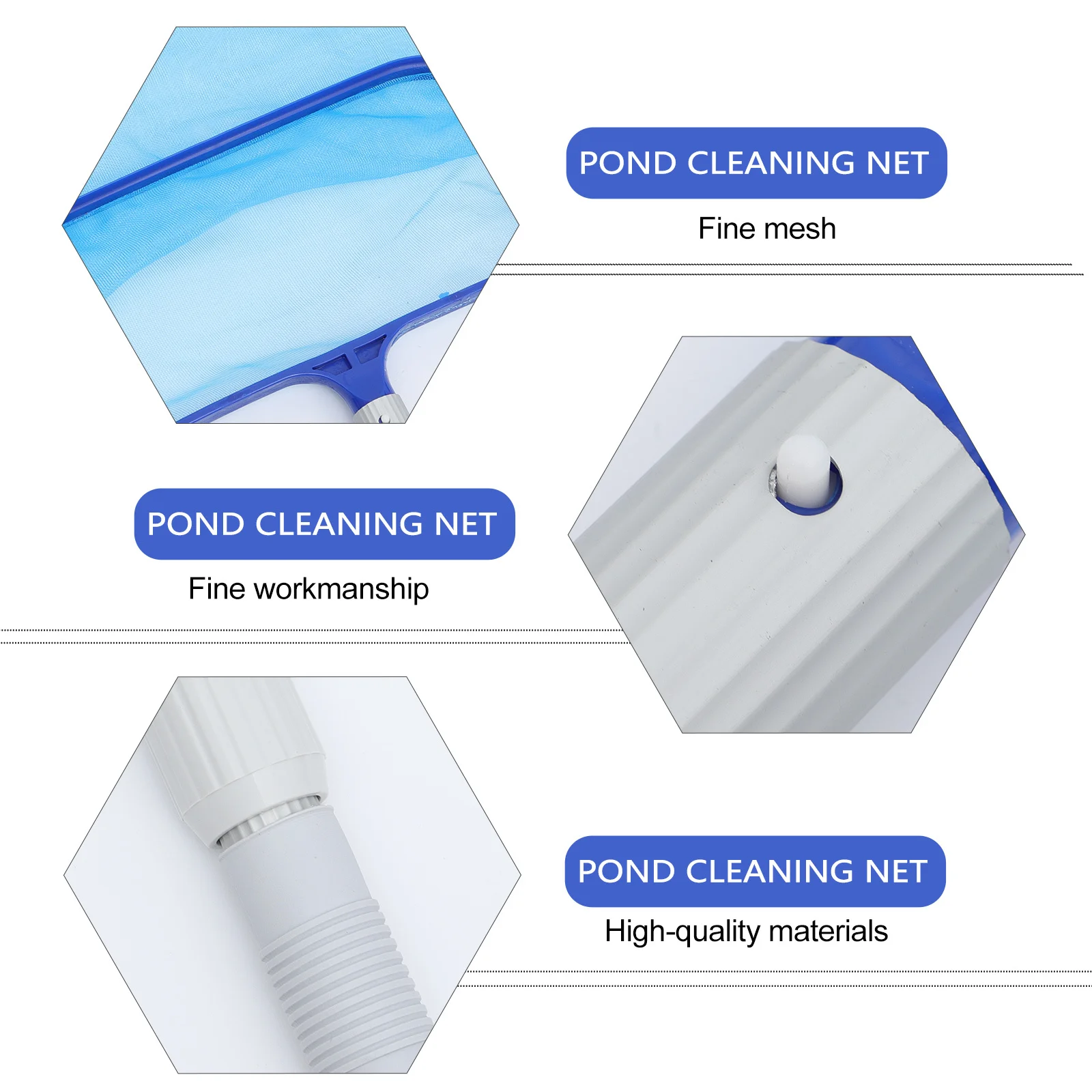 

1Set Swimming Pool Cleaning Net Blue Heavy Duty Pond Scoop for Leaf Removal Fish Telescopic Rod Accessory Long Handle