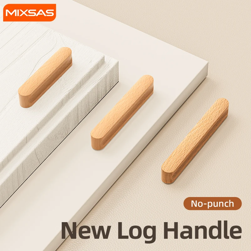 

MIXSAS Multi-Size Solid Wooden Cabinet Handles Self-Adhesive Modern Simple Eco-Friendly Furniture Pulls for Window Drawer Knobs