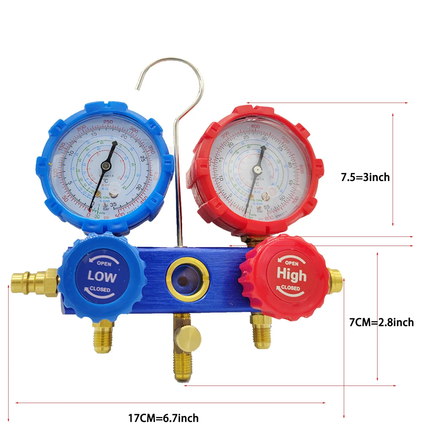 Refrigerant Pressure Gauge & Manifold Hose Kit designed for R134A and R22 air conditioning refrigerant automotive applications