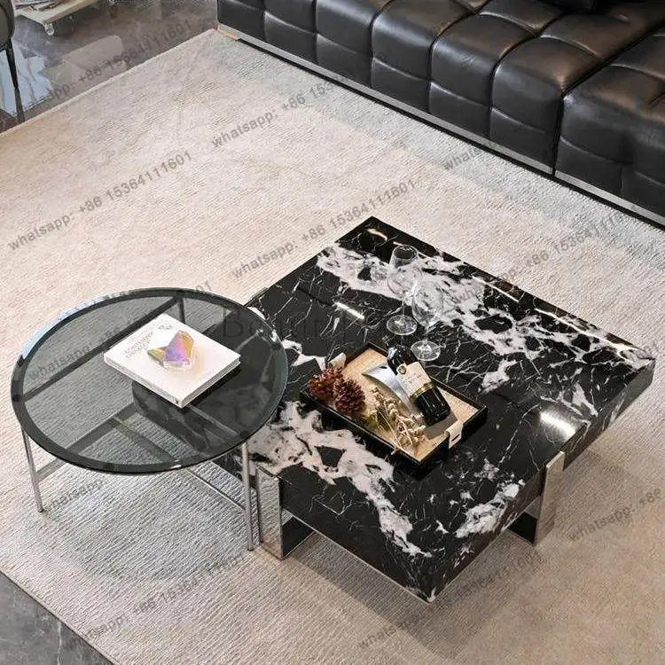 

Italian minimalist marble coffee table living room household square coffee table combination