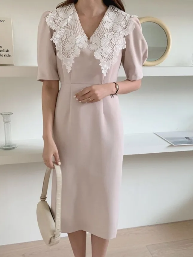 Hebe Sle Lace Bubble Sve Dr Женская летняя новая длинная юбка в стиле ретро с застежкой на талии для поездок на работу Чистая электронная коммерция Другой материал