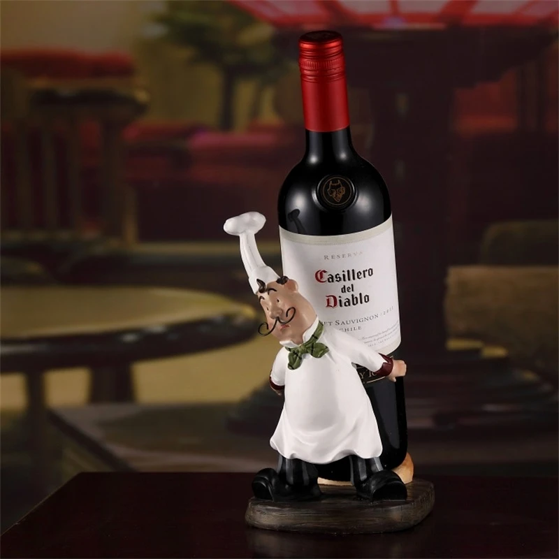 Imagem -05 - Cute Cook Figurine Wine Rack Resina Chef Bottle Holder Sala de Jantar Barware Ornamento de Cozinha Artesanato Decorativo Acessórios Pub