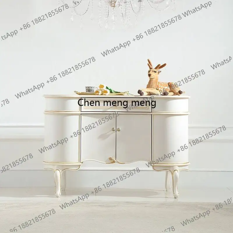 

French light luxury solid wood porch cabinet simple retro style living room 1.3 m double door locker wall decorative cabinet