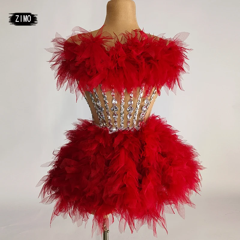 Conjunto de top y falda de encaje de malla para baile, traje sexy de color caqui, rosa y Rojo para fiesta de cumpleaños, club, drag queen, escenario