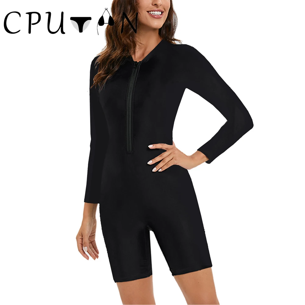 CPUTAN 2024 One Piece Swimsuit Long Sleeve Swimwear Women Bathing Suit Print Swimsuit Vintage One piece Surfing Bath Suit Shorts