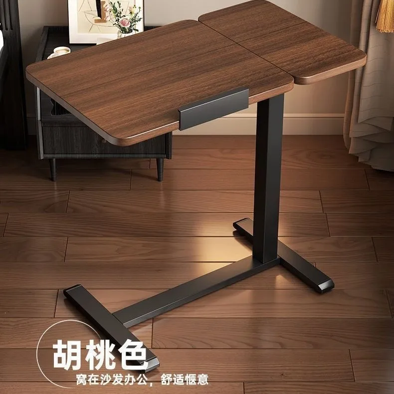 Height Adjustable Folding Side Table Movable Sofa Bedside Coffee Carbon Steel Frame Mm Lift Range Hidden Casters Flip Top Laptop