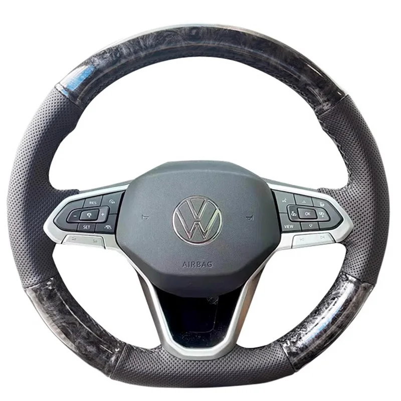 Braid Car Steering Wheel Cover for Volkswagen VW Atlas Golf 8 Mk8 Jetta Passat B9 Tiguan 20-21 DIY Genuine Leather Car Interio