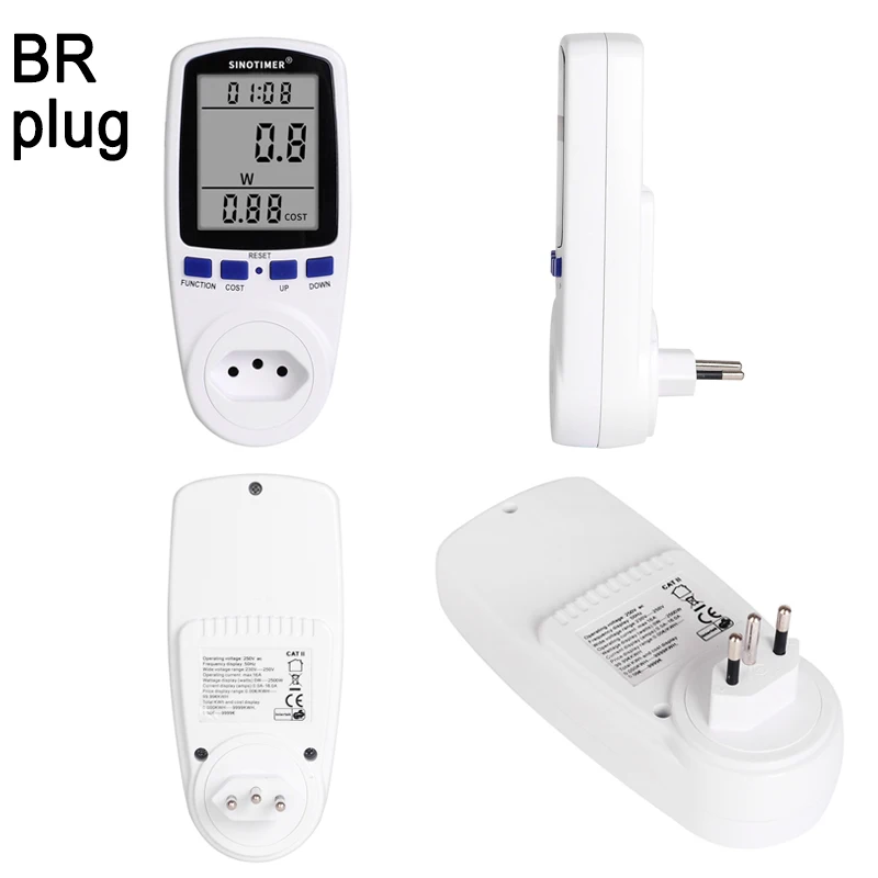 Brazil 4 Kinds Socket Plug Power Meter Energy Digital Wattmeter kWh Power Consumption Watts Electricity Analyzer Monitor AC 230V