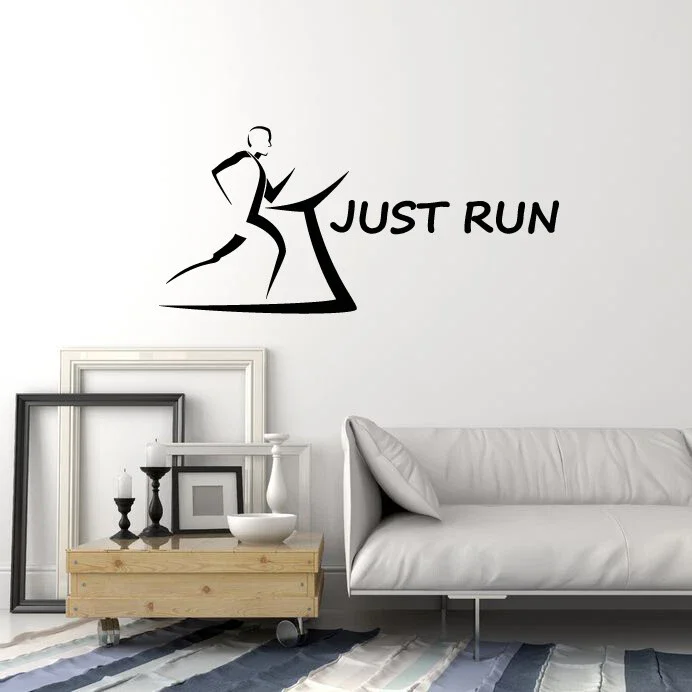 Just Run Phrase Running Sport Runner Gym   Vinyl  Decal Wall Art Sticker removeable decor  self-adhesive