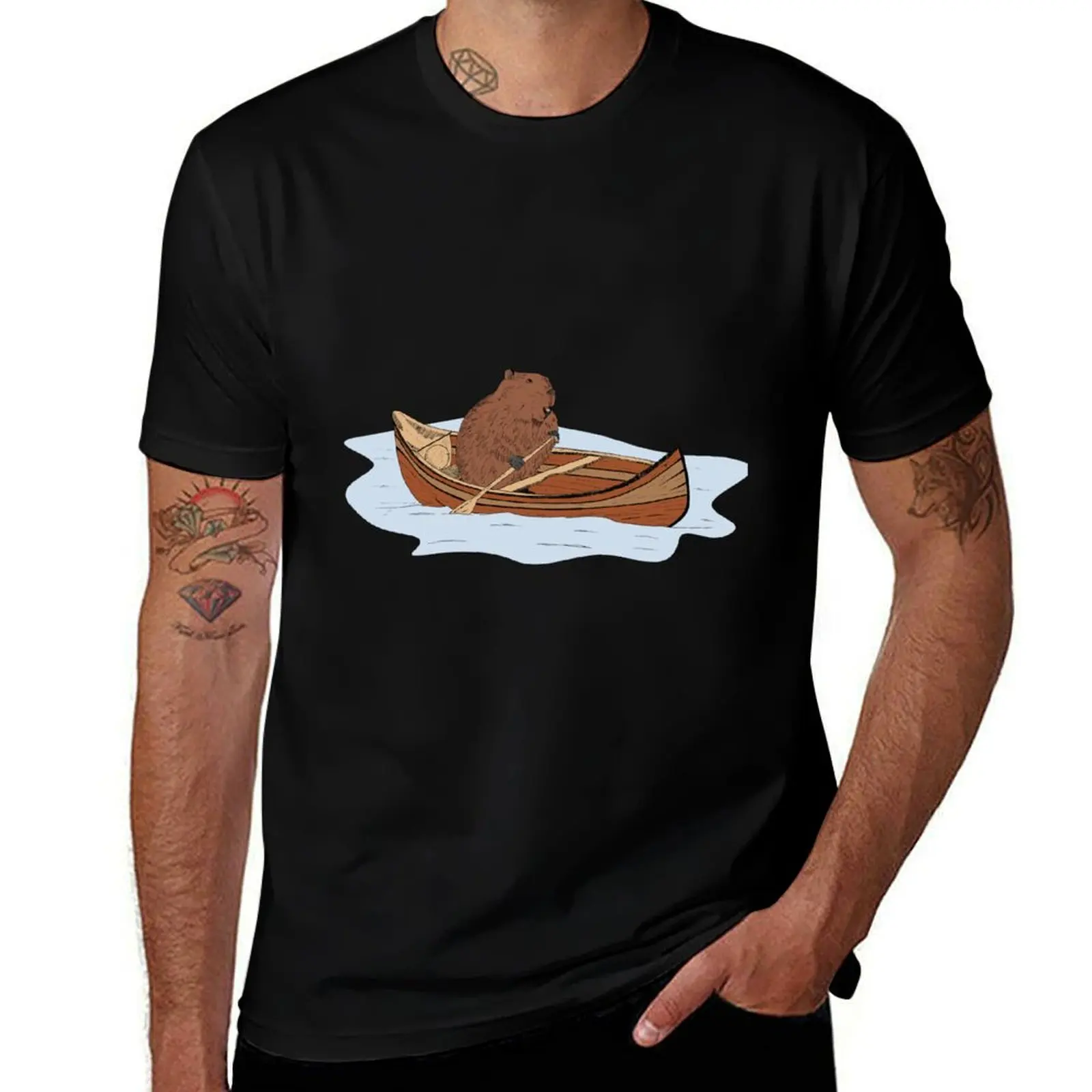 

Beaver in a canoe T-Shirt plus size tops Funny t-shirts shirts graphic tee men t shirts high quality