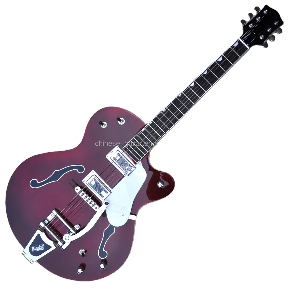 Flyoung Wine Red Semi-hollow Electric Guitar Print F Hole 6-string Electric Guitar