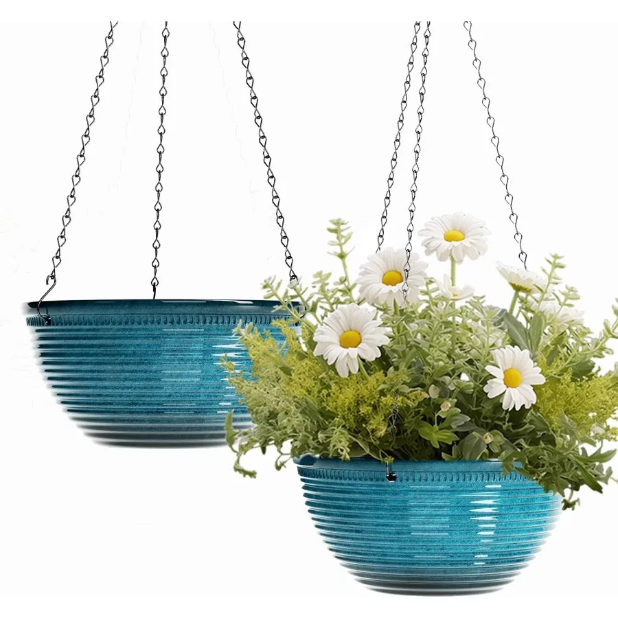 

10in Hanging Planters for Indoor and Outdoor Plants 2 Pack Hanging Planter with Drainage Hole Round Hanging Flower Pots for Gar