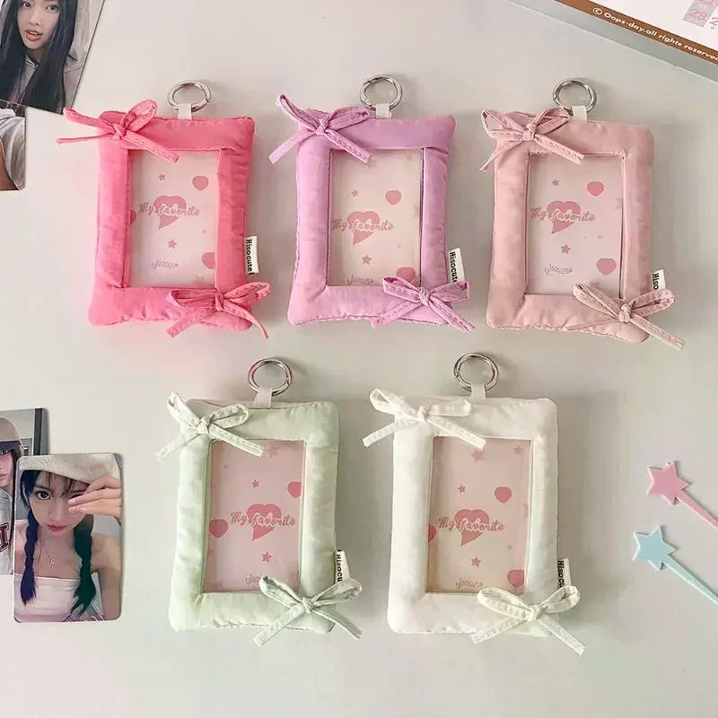 

Fashion Simple Y2K Solid Color Bow 3-Inch Card Holder Backpack Pendant Cute Girls Idol Photo Storage Student Id Card Cover Gifts