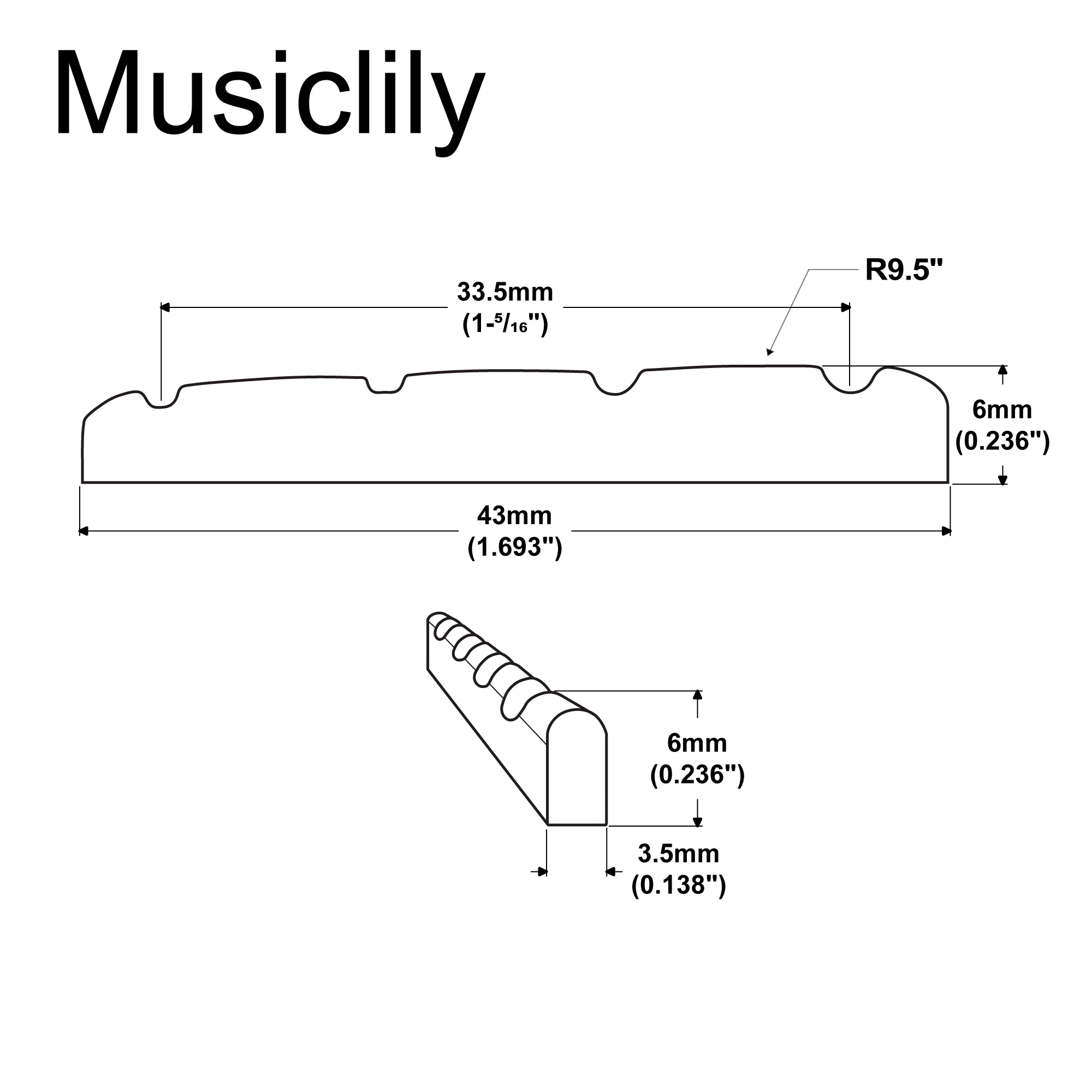 Musiclily Basic 4-String/5-String Electric Bass Pre-Slotted Brass Nut