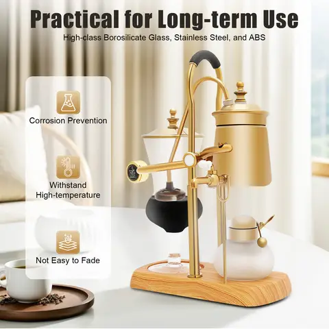 Luxury Royal Family Balance Syphon Coffee Maker, Gold Syphon Coffee Maker 400ml, Belgium  Elegant Retro-Style Design