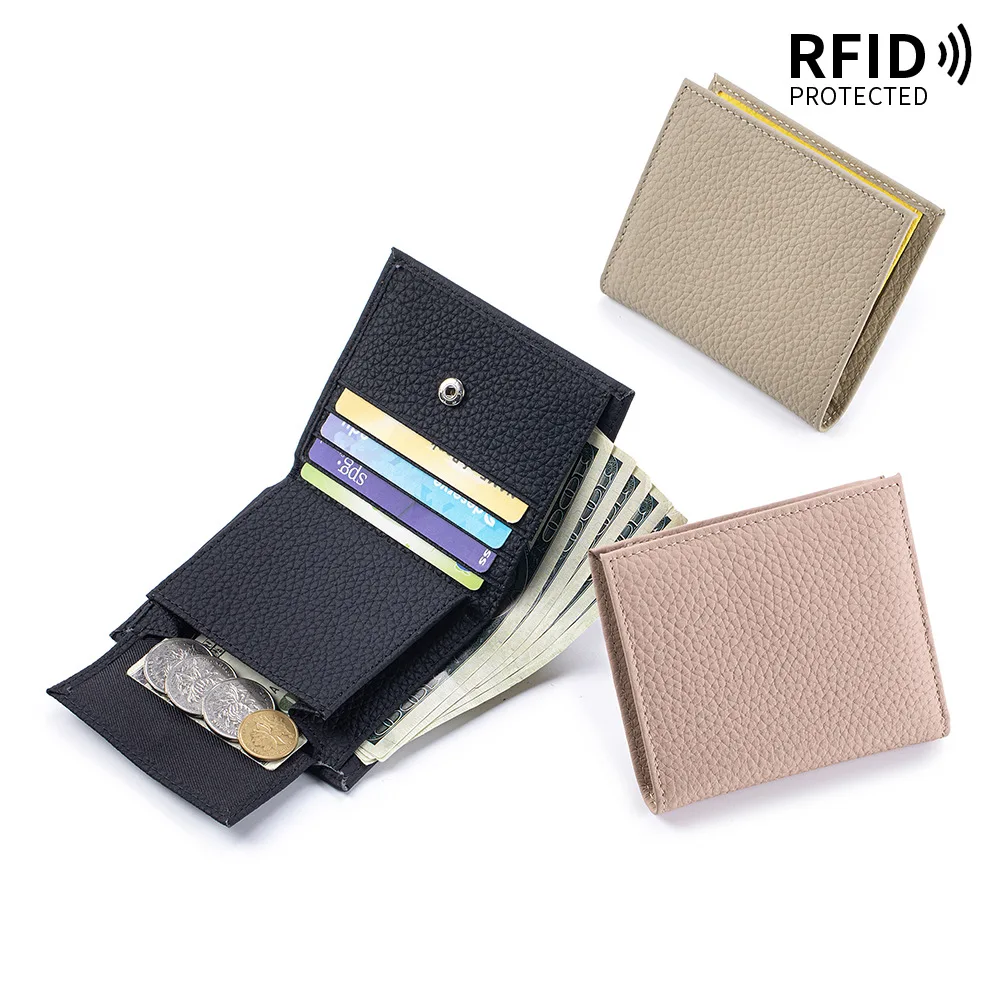 Multi-Functional Genuine Leather Bifold Wallet for Women,Ultra-Slim RFID Blocking Short Wallet with Multi-Card Slots,Coin Pocket