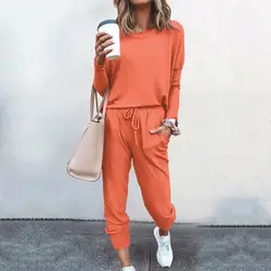 Women Outfit Drawstring Elastic Waist Sweatshirt Sweatpants Set Fashion Sporty Casual Pullover Tops Pants Set Lady Tracksuit Set