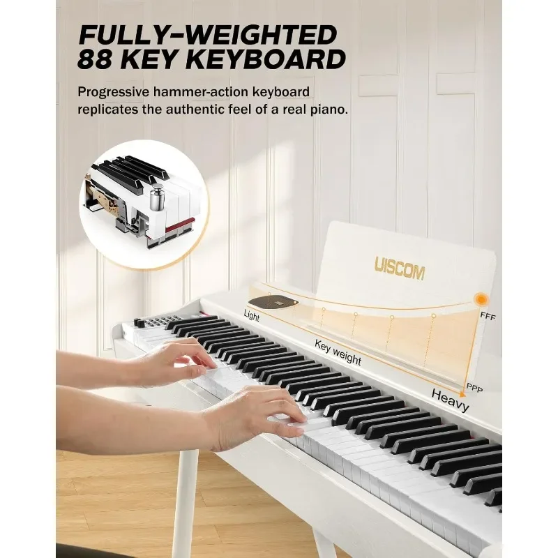 Digital Piano Keyboard, 88-Key Accent Keyboard Full Size Electric Piano for Beginners with Music Stand, 3 Pedals, Power Adapter