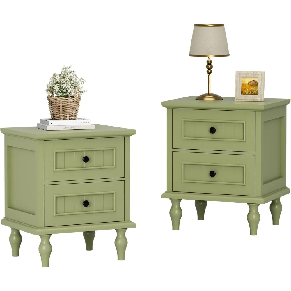 

Antique Nightstand, Antique End Table with 2 Drawers, Taller Nightstand for Bedroom, Side Table for Bedroom,Green (Doubl
