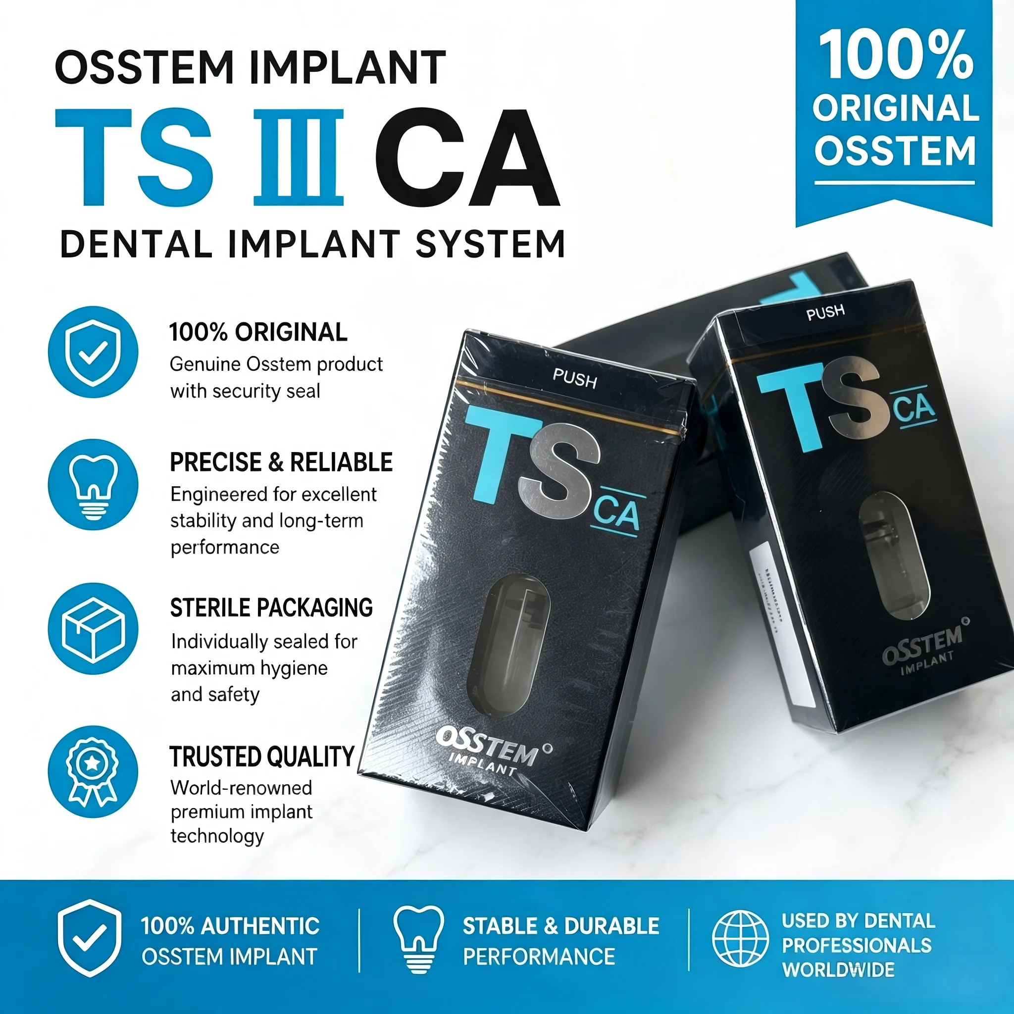 Osstem TSIII CA NoMount Implant, Super-Hydrophilic Calcium Surface, Reduces Healing Time Boosts Stability