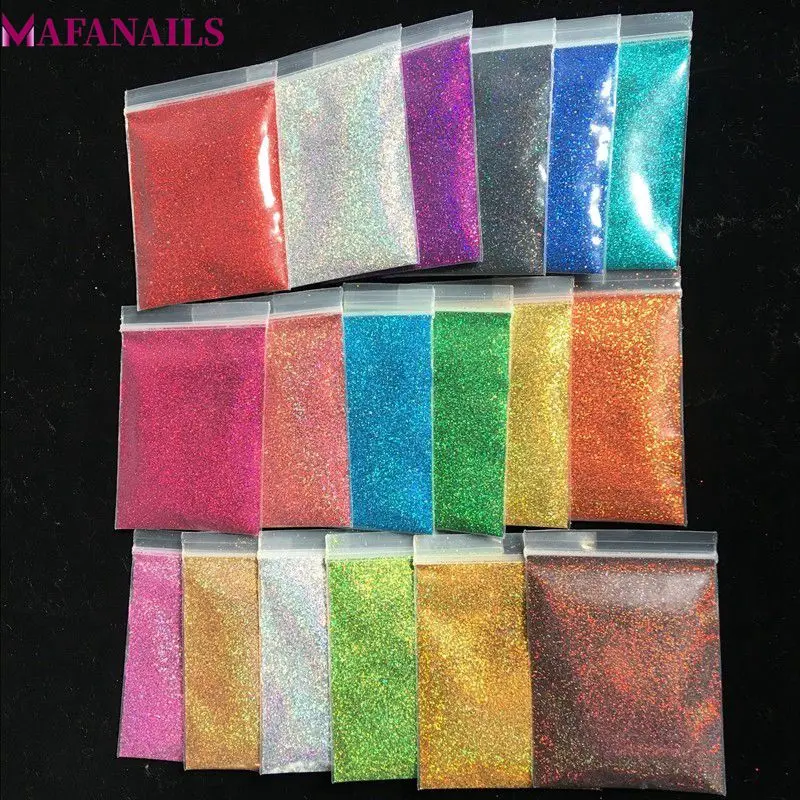 

18 Colors Holographic Laser Nail Glitter 10g 0.2MM Extra-fine Shinning Holo Nail Dust Powder Glitters T6 for Manicure Decor ZCX1