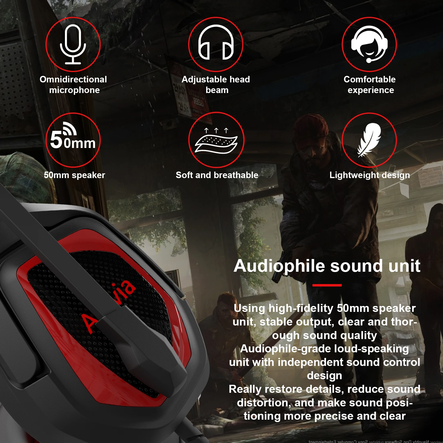 3.5mm Wired Gaming Headset with Microphone, Noise Isolating Over-Ear Design, Volume Control, Compatible with PS4/PC/PlayStation