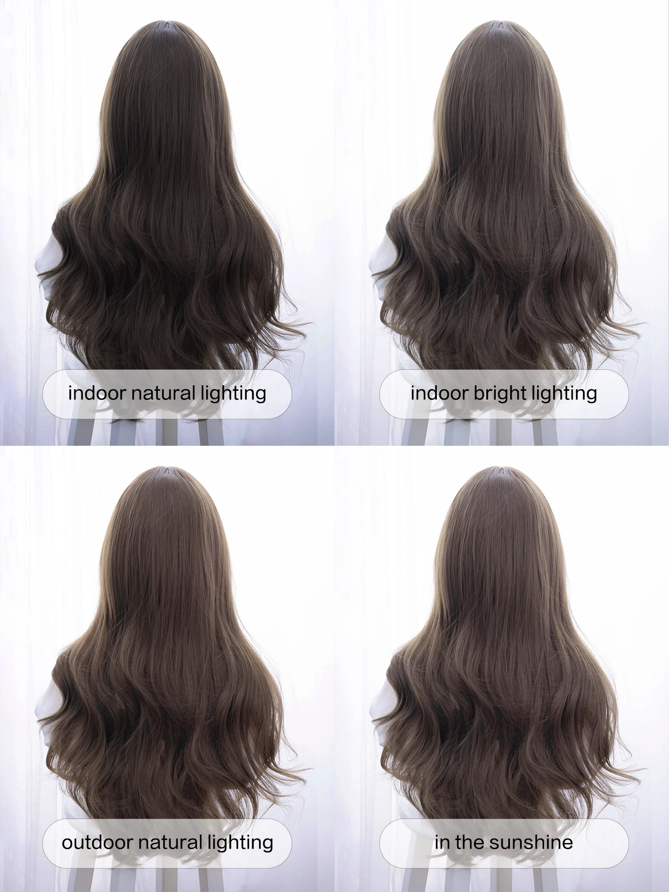 28 بوصة هازل رمادي براون الحلو نمط بيروكات صناعية مع الانفجارات طويلة شعر مستعار طبيعي متموج للنساء الاستخدام اليومي مقاومة للحرارة #6