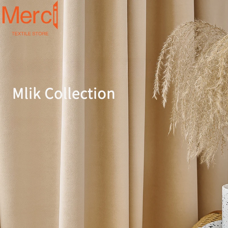 

Australian Wool Velvet Matte High-end Milk Tea Color Finished Product Blackout Curtains for Living Dining Room Bedroom Custom