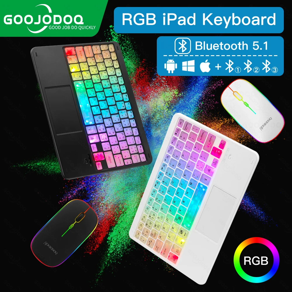 

RGB Радуга с подсветкой Беспроводная Bluetooth клавиатура с тачпадом и мышью, мини беспроводная клавиатура для iPad IOS Android Windows