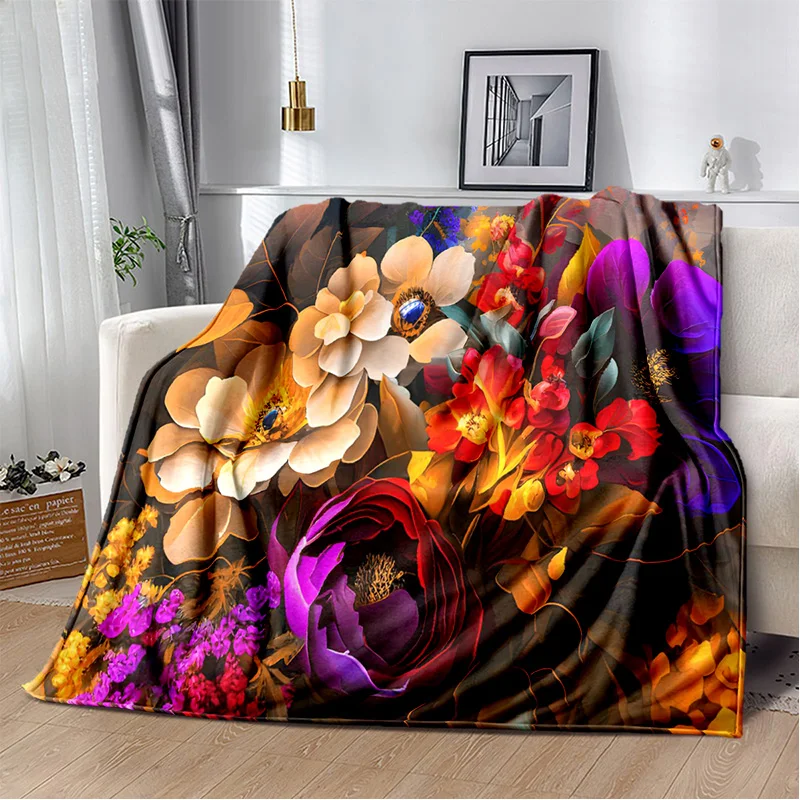 Pretty Flower Daisy Rose Chrysanthemum Print Blanket,Soft Cozy Warm Throw Blanket for Home Bedroom Dorm Bed Sofa Picnic Travel